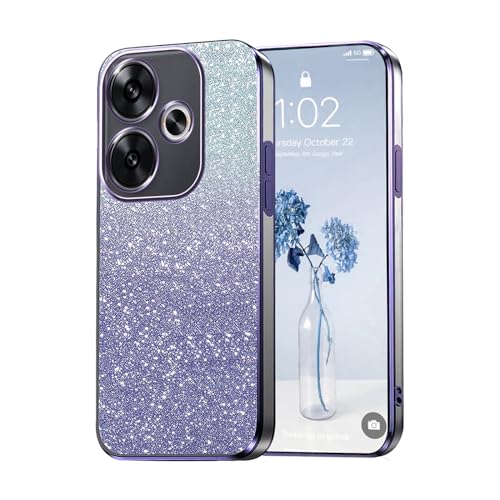 PanXCase Glitzer Hülle für Xiaomi Poco F6 / Xiaomi Redmi Turbo 3 - Transparent Glitter Mädchen Frau Elegant HandyHülle, Durchsichtig Bling Ultra Dünn Stoßfest Schutzhülle (Violett) von PanXCase