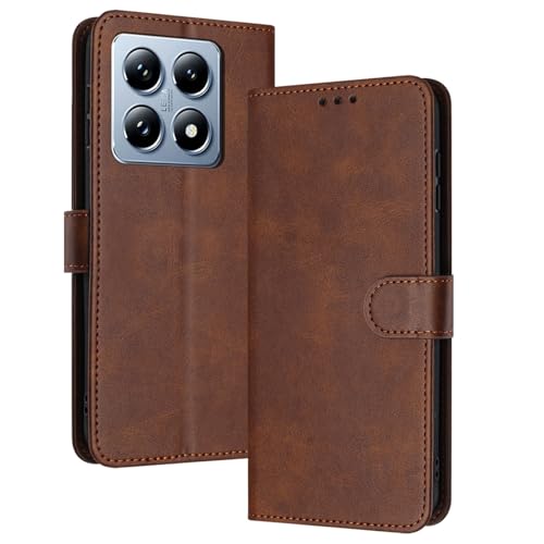 PanXCase Hülle Klapphülle für Xiaomi 14T - PU Leder Wallet Handyhülle Stoßfeste Stoßstange Schutzhülle Magnet Ständer mit Kartenfach (Braun) von PanXCase