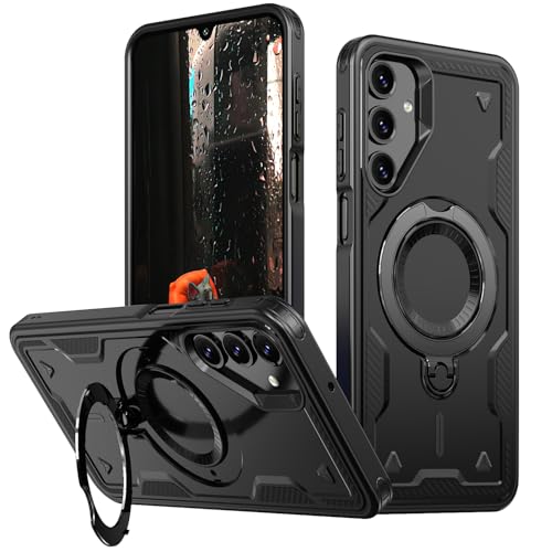 PanXCase Hülle für Samsung Galaxy A16 5G/4G - Handyhülle Militär Panzerhülle 360° Metall Ring Ständer Magnetisch Stoßfest Puffer Armor Neu Schutzhülle (Black) von PanXCase