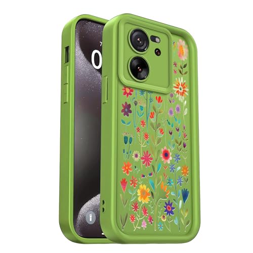 PanXCase Hülle für Xiaomi 13T / Xiaomi 13T Pro - Handyhülle Silikonhülle Weich Dünn Leicht Elegant Design, Kameraschutz Stoßfest Kratzfeste Slim Schutzhülle (Green,Flowers) von PanXCase