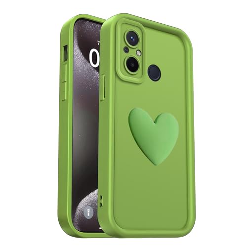 PanXCase Hülle für Xiaomi Redmi 12C / Poco C55 - Handyhülle 3D Herz Motiv Design Süß Silikonhülle, Kameraschutz Mädchen Stoßfest Kratzfeste Schutzhülle (Green) von PanXCase
