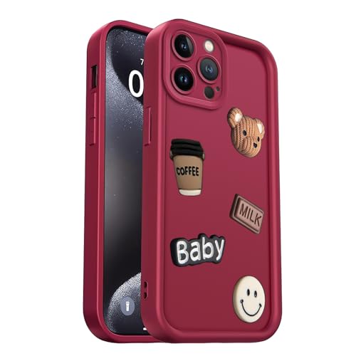 PanXCase Hülle für Xiaomi Redmi 13C 4G / Poco C65 - Handyhülle 3D Bärchen Lächeln Motiv Design Süß Silikonhülle, Kameraschutz Mädchen Stoßfest Schutzhülle (Wine Red) von PanXCase