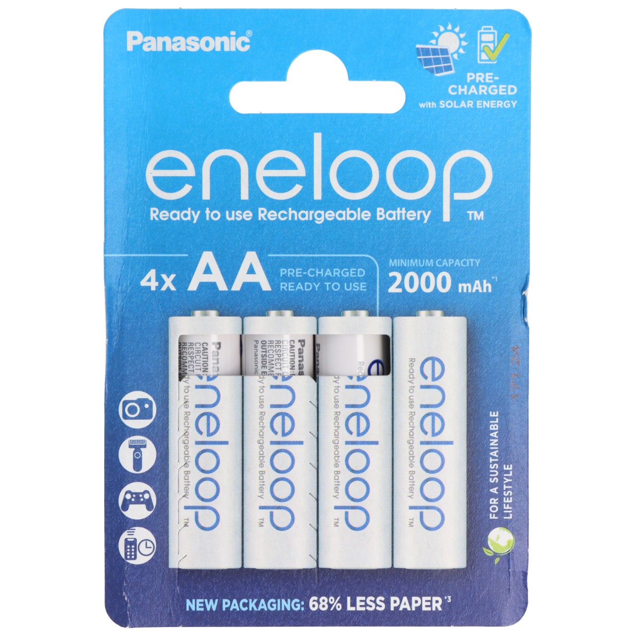 Panasonic eneloop, vorgeladen, Retail Blister (4-Pack) BK-3MCDE/4BE Akku NiMH, Mignon, AA, HR06, 1.2V und 2000mAh 5410853064190 von Panasonic (ehem. Sanyo)