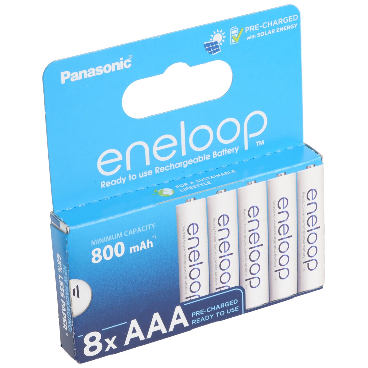 Panasonic eneloop, vorgeladen, Retail Blister  und 800mAh 5410853064329 8-Pack BK-4MCDE/8BE Akku NiMH, Micro, AAA, HR03, 1.2V von Panasonic (ehem. Sanyo)