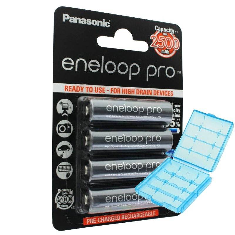 Panasonic eneloop Pro (ehem. Sanyo eneloop Pro) HR-3UWX 4er Pack min. 2500mAh und Akkubox von Panasonic (ehem. Sanyo)