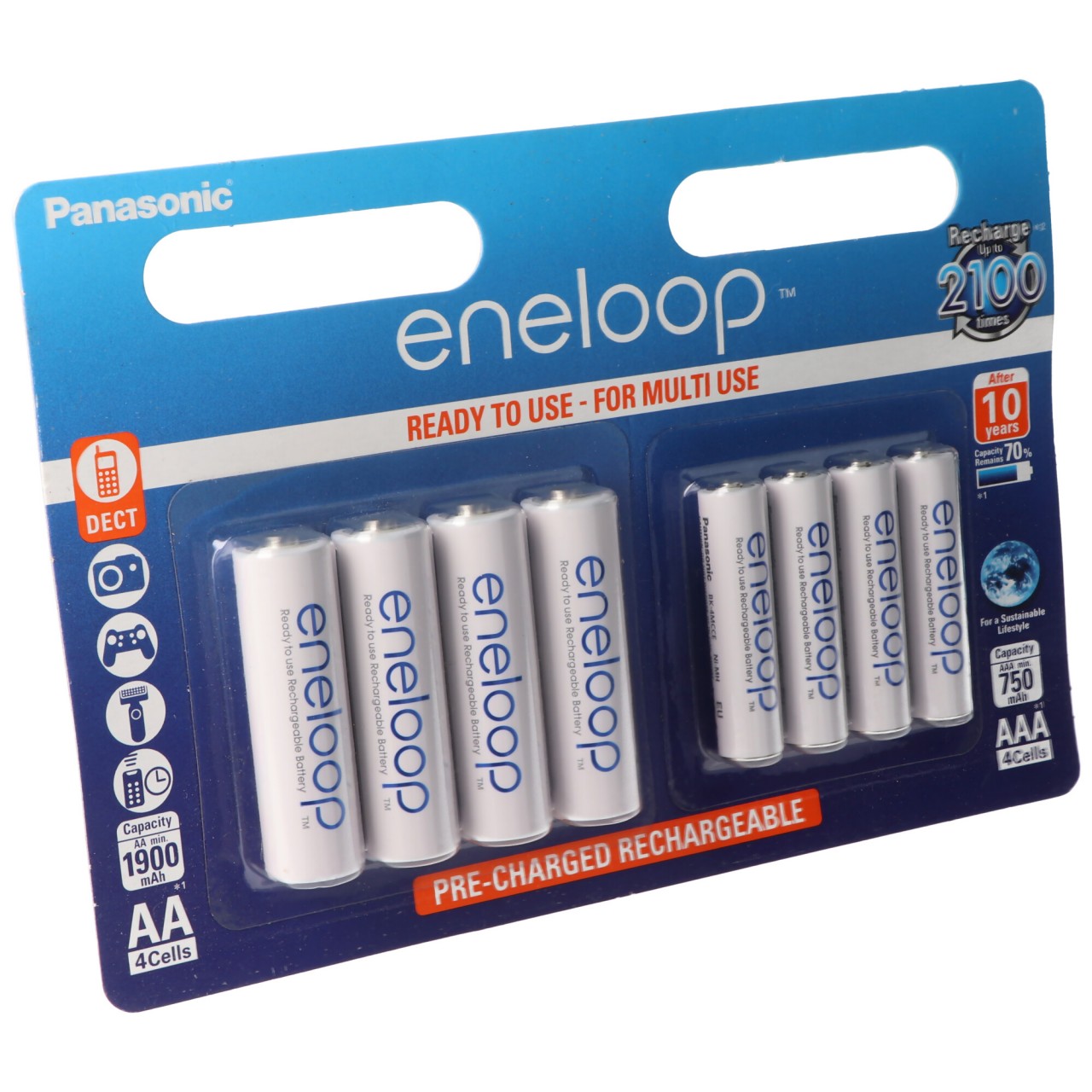 Panasonic eneloop Standard (ehem. Sanyo eneloop Standard) Kombipack inkl. 4x Mignon AA und 4x Micro AAA 1,2V Akkus im Blister von Panasonic (ehem. Sanyo)