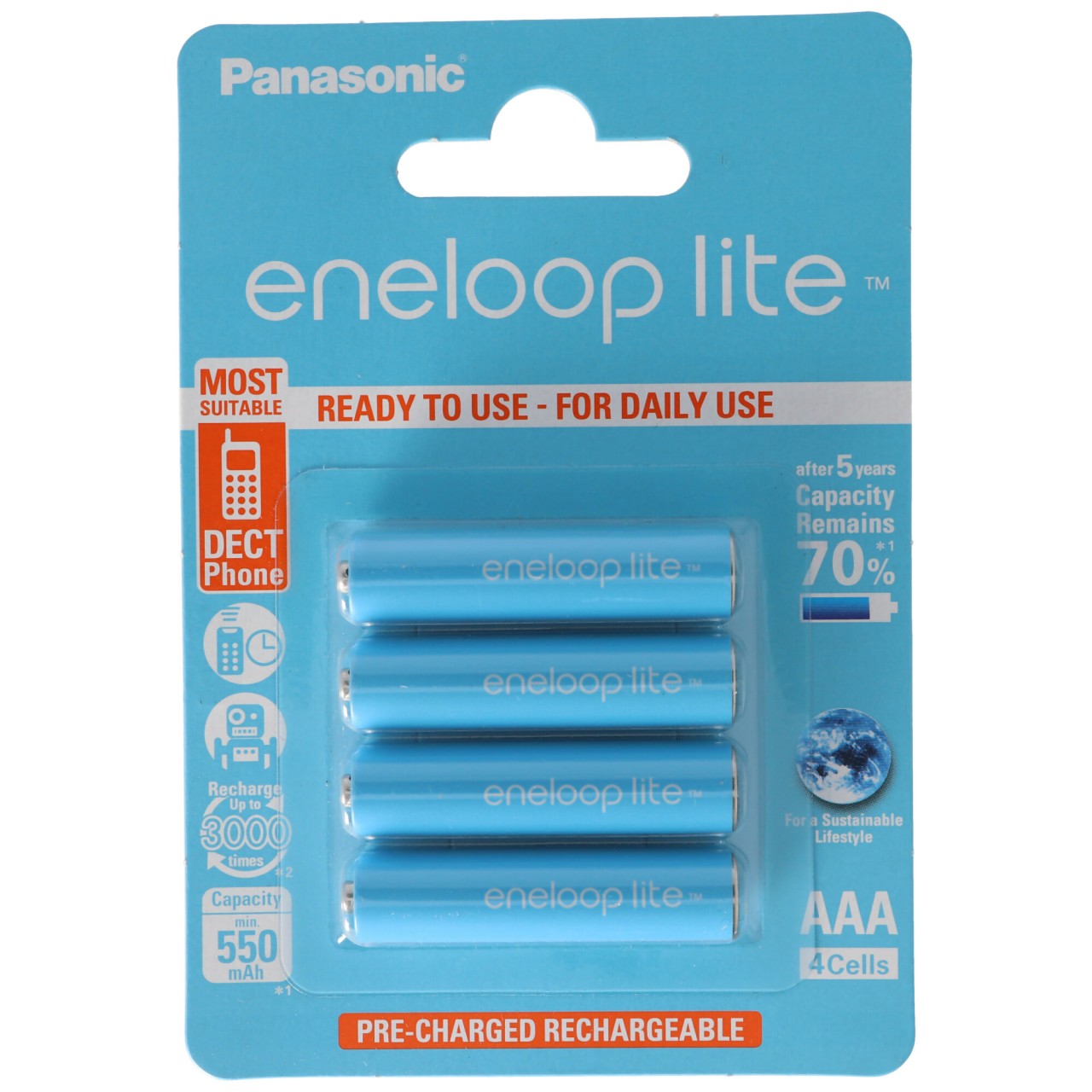 4 Stück Panasonic eneloop Lite Micro AAA LR03 Akku BK-4LCCE/4BE NiMH 1,2V 600mAh Akku für DECT Telefon 4 Stück Panasonic eneloop Lite Micro AAA LR03 Akku BK-4LCCE/4BE NiMH 1,2V 600mAh Akku für DECT Telefon von Panasonic