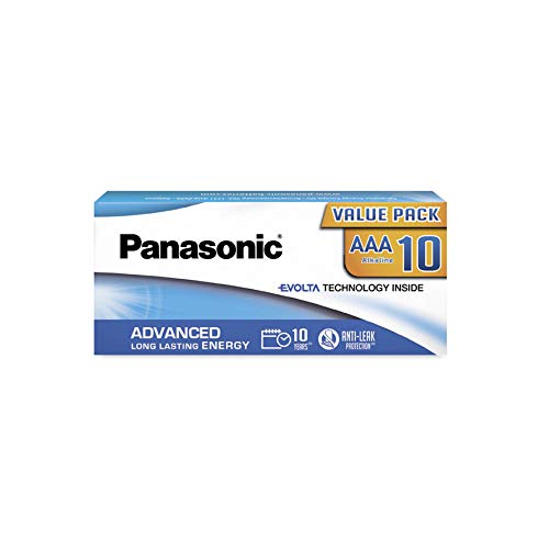 Panasonic AAA Batterien EVOLTA Technology Inside, 10er Pack Alkaline Batterie, AAA Micro LR03 1,5V, plastikfreie Verpackung, zuverlässige und leistungsstarke Batterie von Panasonic