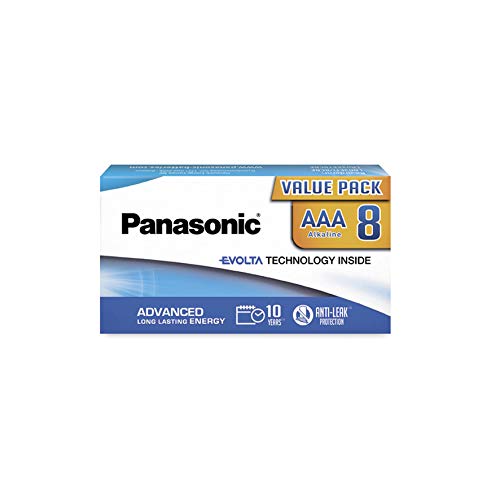Panasonic AAA Batterien EVOLTA Technology Inside, 8er Pack Alkaline Batterie, AAA Micro LR03 1,5V, plastikfreie Verpackung, zuverlässige und leistungsstarke Batterie von Panasonic