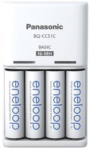 Panasonic Basic BQ-CC51 + 4x eneloop AA Steckerladergerät NiMH Micro (AAA), Mignon (AA) von Panasonic