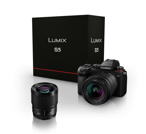 Panasonic DC-S5KS85KIT LUMIX Evil Kamera, 24 MP, optischer 5-Achsen-Stabilisator, OLED-Sucher, Raw, WLAN, 4K + Lumix 20-60mm Objektiv + 0-Objektiv Lumix S-S85 85mm - F1.8, Schwarz von Panasonic