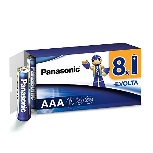 Panasonic EVOLTA Alkaline Batterien, AAA Micro LR03, 8er Pack, plastikfreie Verpackung, 100% recyclebar, 1,5 V, Premium Batterie für Spielzeug, Roboter und Taschenlampe von Panasonic