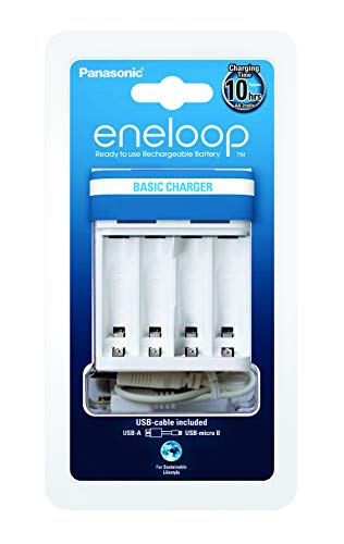 Panasonic Eneloop eneloop, USB-Ladegerät für 2/4 Ni-MH Akkus AA/AAA, 52061000, Weiß von Panasonic