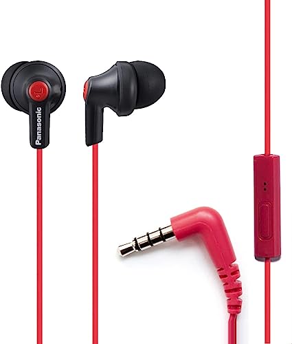 Panasonic ErgoFit Earbud Kopfhörer mit Mikrofon und Anrufsteuerung kompatibel mit iPhone, Android und BlackBerry - RP-TCM125-KB - In-Ear (Mattschwarz/rot), S/M/L inklusive von Panasonic