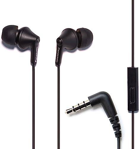 Panasonic ErgoFit Kabelgebundene Ohrhörer, In-Ear-Kopfhörer mit Mikrofon und Anrufcontroller, ergonomische, passgenaue Ohrhörer (S/M/L), 3,5-mm-Klinkenstecker für Handys und Laptops – RP-TCM125-KA von Panasonic