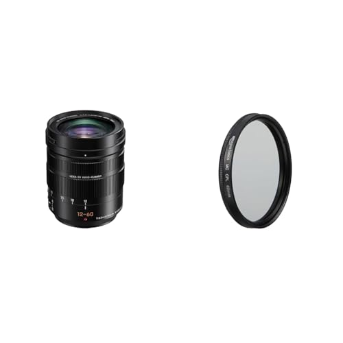 Panasonic H-ES12060E Leica DG Vario-Elmarit Kamera Objektive (12-60mm/F2.8-4.0, Standardzoom, Dual I.S., Staub- & Spritzwasserschutz, schwarz) & Amazon Basics Zirkularer Polarisationsfilter - 62mm von Panasonic