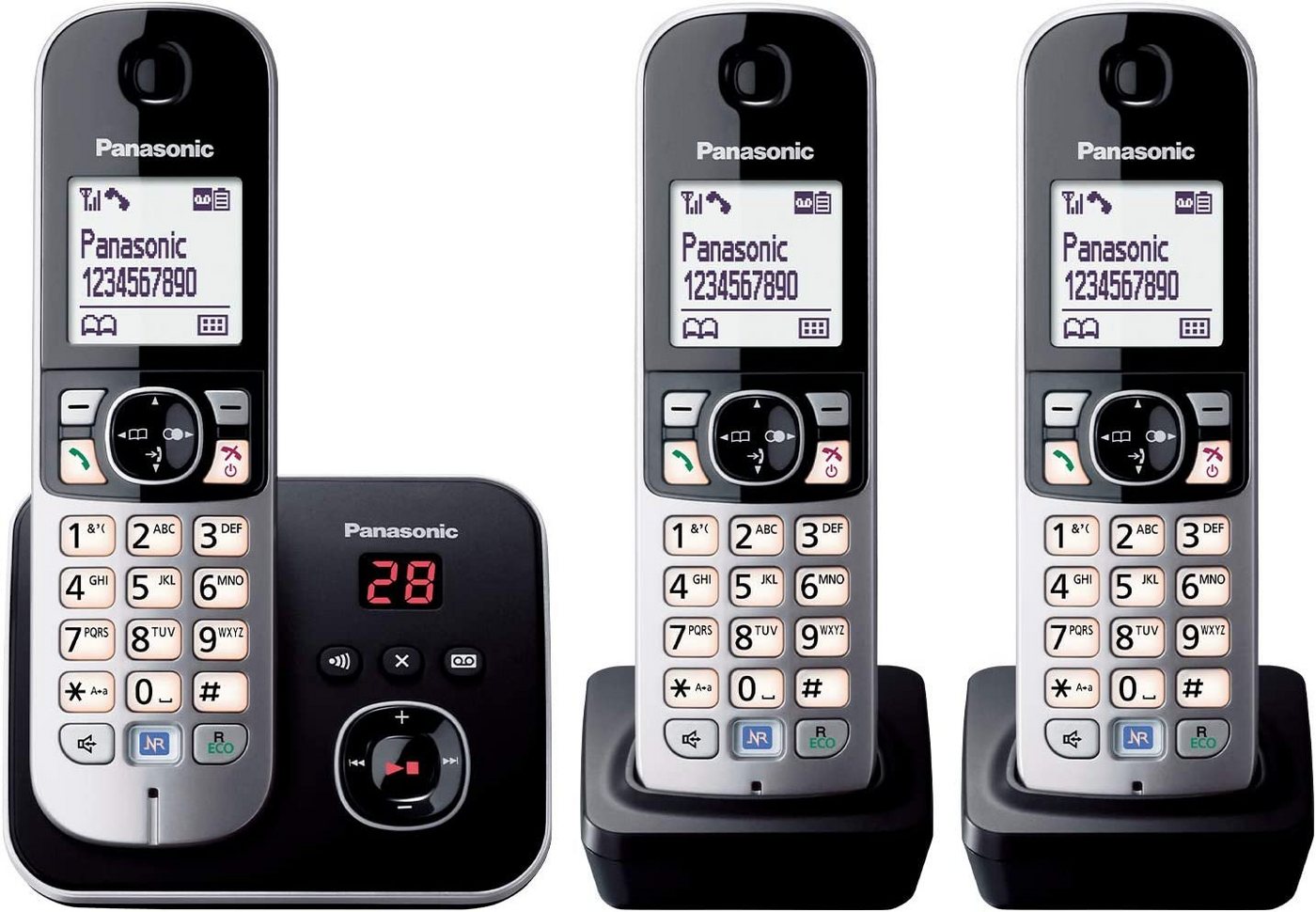 Panasonic KX-TG 6823 GB Schnurloses DECT-Telefon (mit Anrufbeantworter, 3 Mobilteile, strahlungsarm, Eco-Modus) von Panasonic