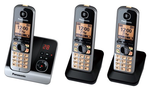 Panasonic KX-TG6723GB Trio Schnurlostelefon mit 2 zusätzlichen Mobilteilen (4,6 cm (1,8 Zoll) Display, Smart-Taste, Freisprechen, Anrufbeantworter) schwarz/silber von Panasonic