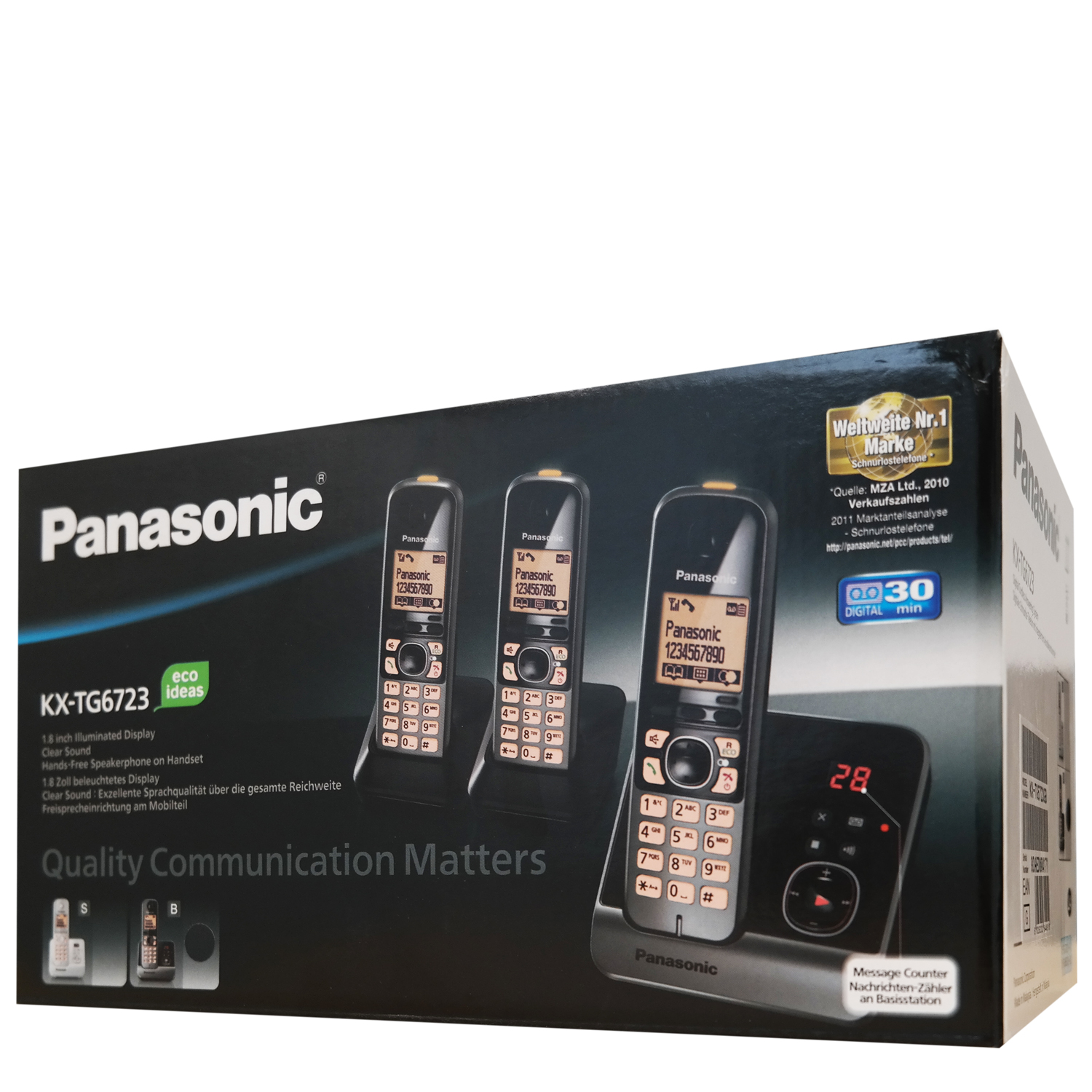 Panasonic KX-TG6723GB Trio Schnurlostelefon mit 2 zusätzlichen Mobilteilen Freisprechen schwarz/silber von Panasonic