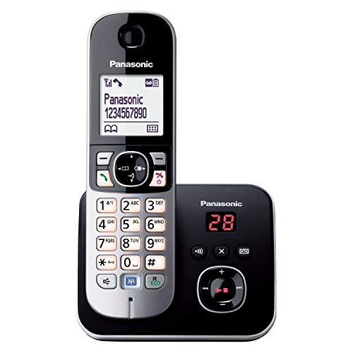 Panasonic KX-TG6821GB DECT Schnurlostelefon mit Anrufbeantworter (strahlungsarm, Eco-Modus, GAP Telefon, Festnetz, Anrufsperre) schwarz von Panasonic