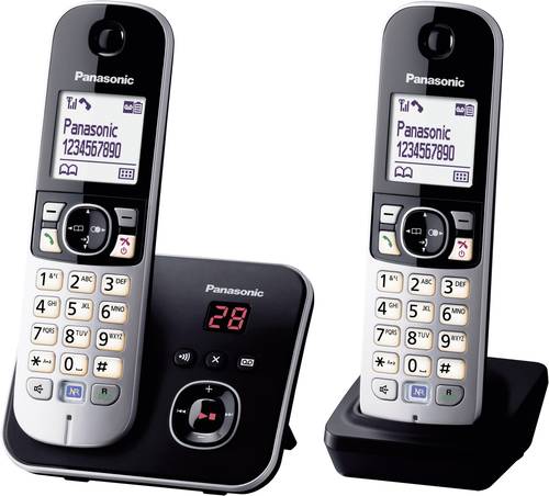 Panasonic KX-TG6822 Duo DECT, GAP Schnurloses Telefon analog Anrufbeantworter, Freisprechen Schwarz, von Panasonic