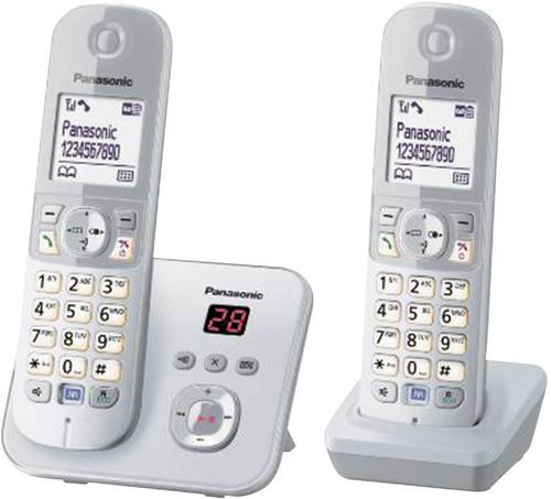 Panasonic KX-TG6822 Duo DECT, GAP Schnurloses Telefon analog Anrufbeantworter, Freisprechen Silber, von Panasonic