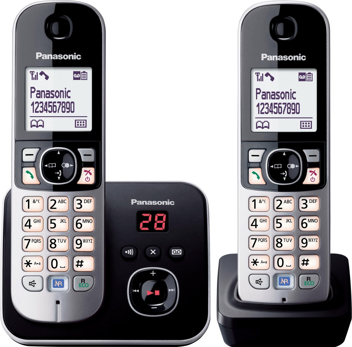 Panasonic KX-TG6822G Schnurloses DECT-Telefon (Mobilteile: 2, mit Anrufbeantworter, Nachtmodis, Freisprechen) von Panasonic