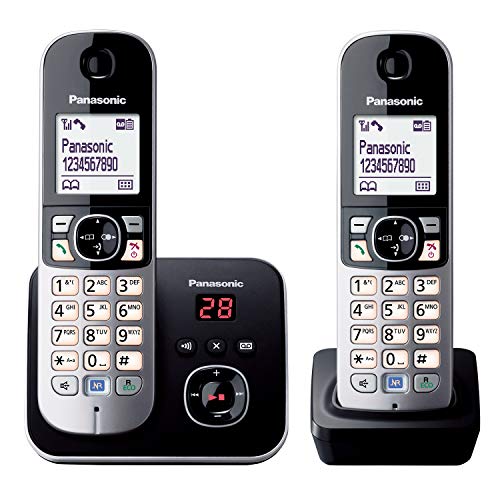 Panasonic KX-TG6822GB DECT Schnurlostelefon mit Anrufbeantworter (strahlungsarm, Eco-Modus, GAP Telefon, Festnetz, Anrufsperre, DUO) schwarz von Panasonic