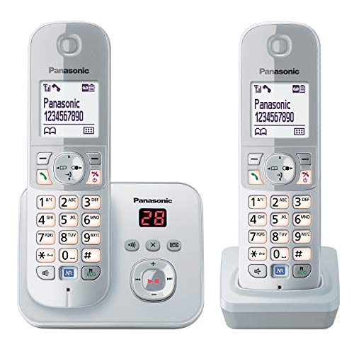 Panasonic KX-TG6822GS DECT Schnurlostelefon mit Anrufbeantworter (strahlungsarm, Eco-Modus, GAP Telefon, Festnetz, Anrufsperre, DUO) perl-silber von Panasonic