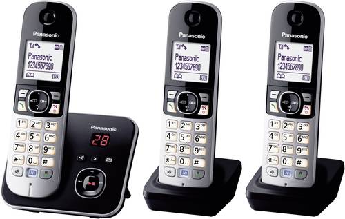 Panasonic KX-TG6823 Trio DECT, GAP Schnurloses Telefon analog Anrufbeantworter, Freisprechen Schwarz von Panasonic