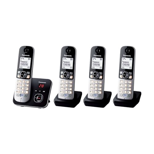 Panasonic KX-TG6824GB DECT Schnurlostelefon mit Anrufbeantworter (Telefon mit 4 Mobilteilen, strahlungsarm, Eco-Modus, GAP Telefon, Festnetz) schwarz von Panasonic