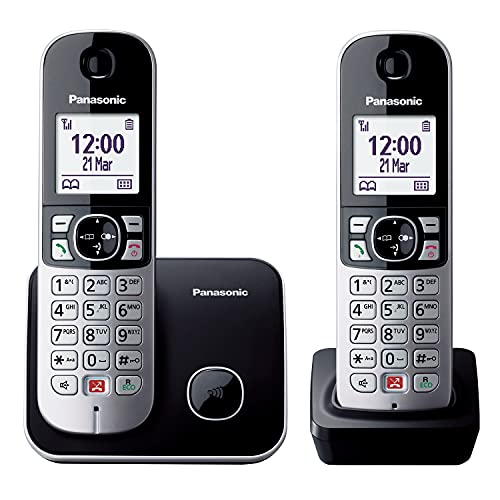Panasonic KX-TG6852GB Schnurlostelefon mit 2 Mobilteilen (Bis zu 1.000 Telefonnummern sperren, übersichtliche Schriftgröße, lauter Hörer, Voll-Duplex Freisprechen) schwarz-silber von Panasonic