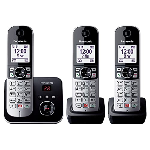 Panasonic KX-TG6863GB Schnurlostelefon mit 3 Mobilteilen und Anrufbeantworter (Bis zu 1.000 Rufnummern sperren, übersichtliche Schriftgröße, lauter Hörer, Voll-Duplex Freisprechen) schwarz-silber von Panasonic