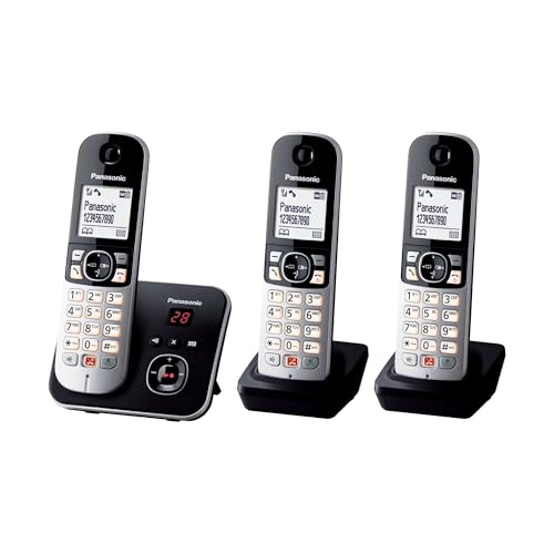 Panasonic KX-TG6863GB Schnurlostelefon mit 3 Mobilteilen und Anrufbeantworter (Bis zu 1.000 Rufnummern sperren, übersichtliche Schriftgröße, lauter Hörer, Voll-Duplex Freisprechen) schwarz-silber von Panasonic