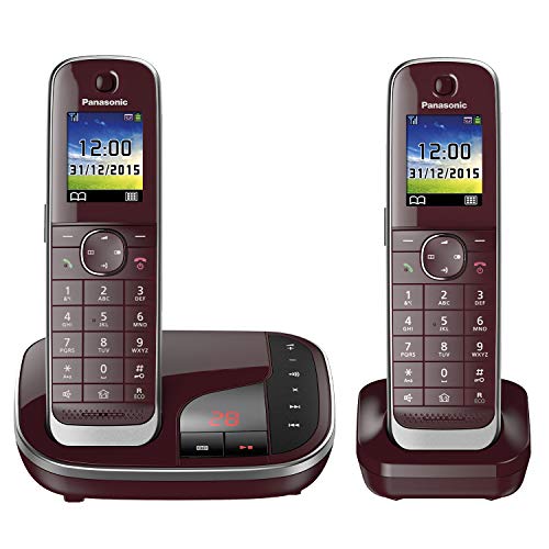 Panasonic KX-TGJ322GR Familien-Telefon mit Anrufbeantworter (schnurloses Telefon DUO, 2 Mobilteile, strahlungsarm, Anrufschutz) weinrot von Panasonic