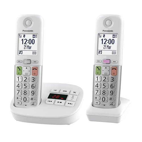 Panasonic KX-TGU432EXW digitales schnurloses Telefon mit Anrufbeantworter, Basisstation & 2 Mobilteile, LCD-Display, Favoriten-Taste, Taschenlampe, extra laut, hörgerätekompatibel, Weiss & Silber von Panasonic