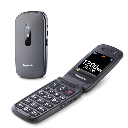 Panasonic KX-TU446EXG Seniorenhandy ohne Vertrag (SOS-Notruftaste, Stoßfest, Sprachverstärker, große getrennte Tasten, große Schrift und Nummernanzeige, Licht, 2,4 Zoll Farbdisplay, Klapphandy, grau von Panasonic