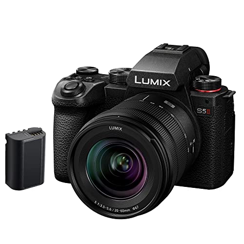 Panasonic LUMIX DC-S5 II Spiegellose Vollformat Kamera mit 20–60 mm F3,5–5,6 Objektiv, 4K 60p und 6K 30p, Flip-Screen, WLAN, Hybrid-Phasen-AF, Active is, Mit Ersatzakku DMW-BLK22, Schwarz von Panasonic