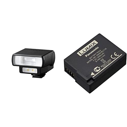 Panasonic LUMIX DMW-FL200L Externes Blitzlicht schwarz & Panasonic LUMIX DMW-BLC12E Li-Ionen Akku 7,2V, 1200 mAh (geeignet für GH2, G5, FZ200, GX8, G70, FZ1000, FZ300, FZ200) von Panasonic