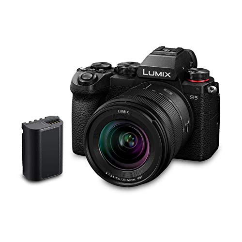 Panasonic LUMIX S DC-S5 Vollformat kamera (4K, L-Mount Bajonett, 24,2 MP Sensor, V-Log, staub- und spritzwassergeschützt), mit Objektiv R2060E und Zusatzakku, schwarz [Exklusiv bei Amazon] von Panasonic