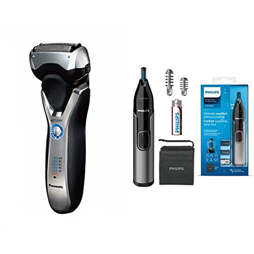 Panasonic Nass/Trocken-Rasierer ES-RT67 & Philips Nasen und Ohrenhaartrimmer Series 3000 zum sicheren Trimmen von Nasen und Ohrenhaaren und Augenbrauen ohne Zupfen NT3650/16 von Panasonic