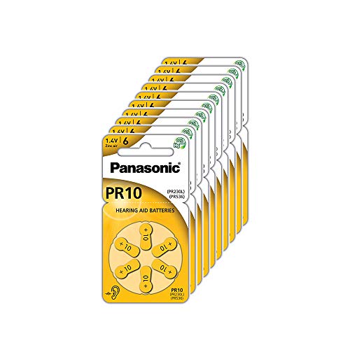Panasonic PR10 Zink Luft Batterien für Hörgeräte, Typ 10, 14V, Hörgerätbatterien, 10 Packungen 60 Stück, Gelb von Panasonic