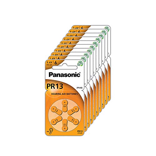 Panasonic PR13 Zink-Luft-Batterien für Hörgeräte, Typ 13, 1.4V, Hörgerätbatterien, 10 Packungen (60 Stück), orange von Panasonic