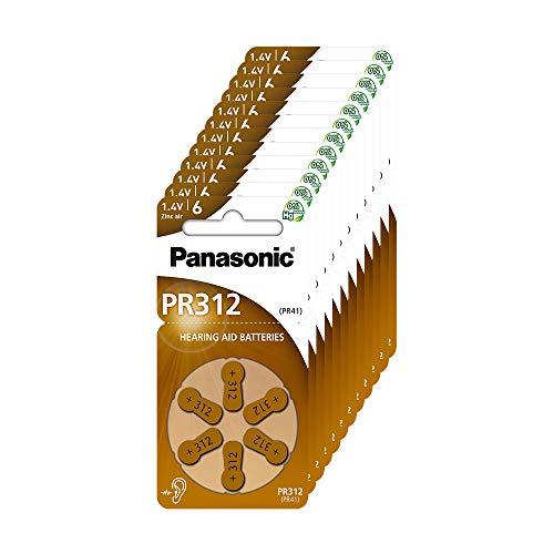 Panasonic PR312 Zink-Luft-Batterien für Hörgeräte, Typ 312, 1.4V, Hörgerätbatterien, 10 Packungen (60 Stück), braun von Panasonic