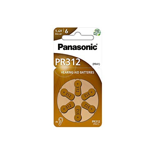 Panasonic PR312 Zink-Luft-Batterien für Hörgeräte, Typ 312, 1.4V, Hörgerätbatterien, 6 Stück, braun Panasonic PR312 Zink-Luft-Batterien für Hörgeräte, Typ 312, 1.4V, Hörgerätbatterien, 6 Stück, braun von Panasonic