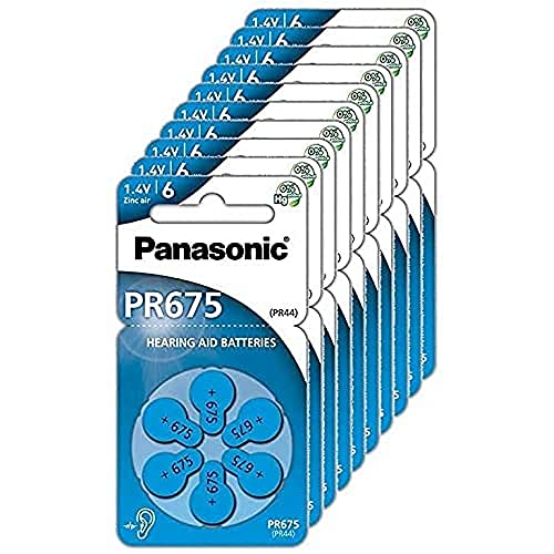 Panasonic PR675 Zink-Luft-Batterien für Hörgeräte, Typ 675, 1.4V, Hörgerätbatterien, 10 Packungen (60 Stück), blau von Panasonic