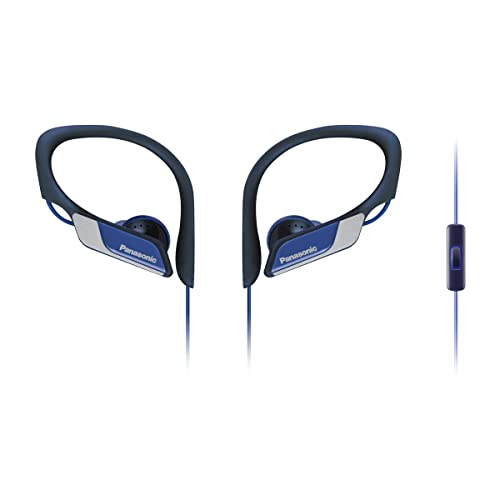 Panasonic RP-HS35ME-A Sport Kopfhörer - Headset für Mobiletelefonie, wechselbare Pass-Stücke (S/M/L), IPX2 Schutz, Clip, Blau von Panasonic