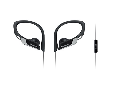 Panasonic RP-HS35ME-K Sport Kopfhörer - Headset für Mobiletelefonie, wechselbare Pass-Stücke (S/M/L), IPX2 Schutz, Clip, Schwarz von Panasonic