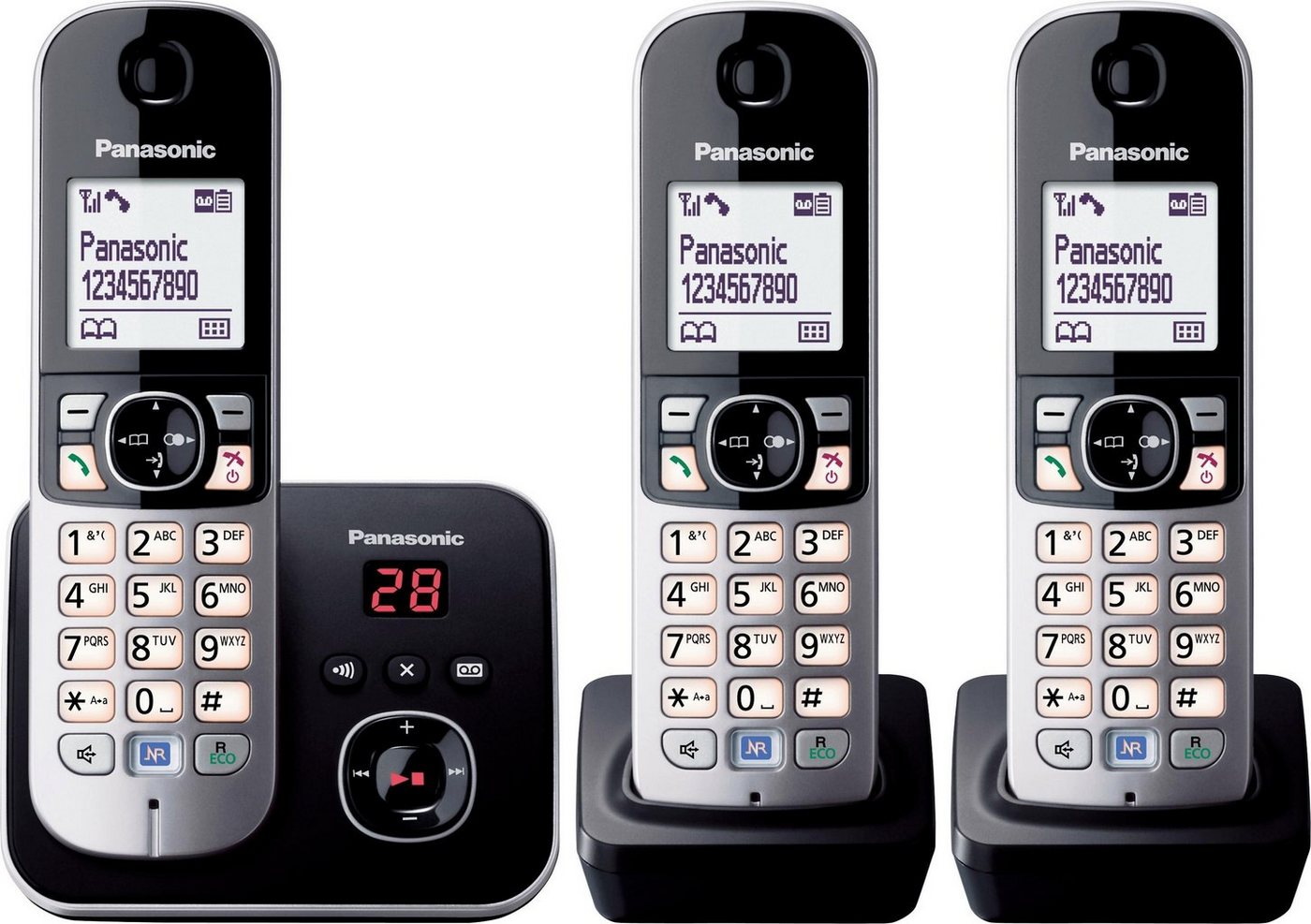 Panasonic TG6823G Trio Schnurloses DECT-Telefon (Mobilteile: 3, mit Anrufbeantworter, Nachtmodis, Freisprechen) von Panasonic