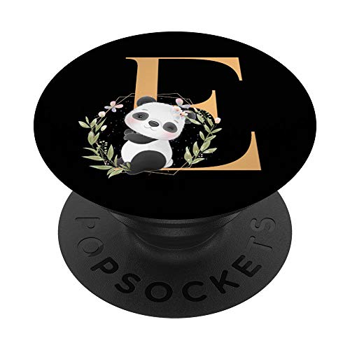 Cute Panda Flowers Black Letter E PopSockets PopGrip: Ausziehbarer Sockel und Griff für Handys/Tablets mit Tauschbarem Top von Panda Letter Design Collection